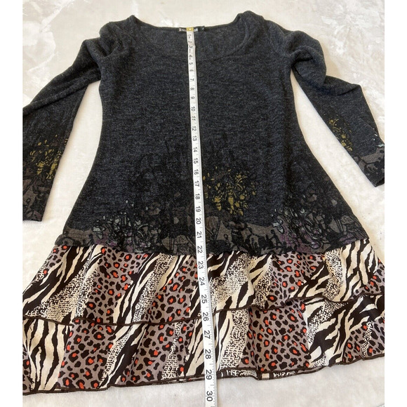 Rosa Rose Women's Dress Large Gray Print Long Sleeve Tiered Leopard Print - Picture 4 of 9